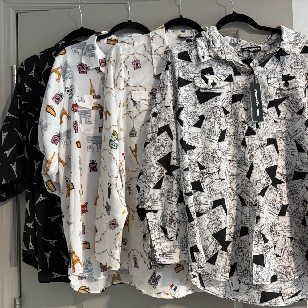 Karl Lagerfeld four mixed Printed Button-Up Shirts - Black, White, Cream